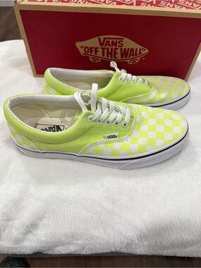 Vans Checkerboard Neon Yellow and White Low Top Sneakers